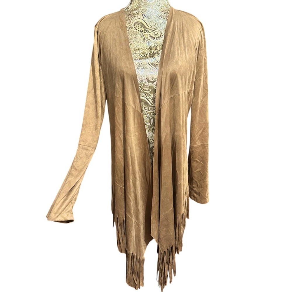 Bohemian Boho Fringe Coastal Cowgirl Women's Suede Cardigan Size Medium